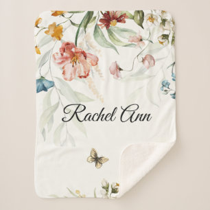 Waterverf Bloemen, kleine kinderwagen Sherpa Deken