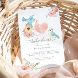 Waterverf Bloemen Kleine Vogels Meisje Baby shower Kaart