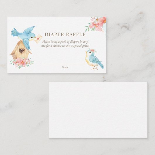 Waterverf Bloemen Kleine Vogels Meisje Luier Raffl Informatiekaartje (Voorkant / Achterkant)