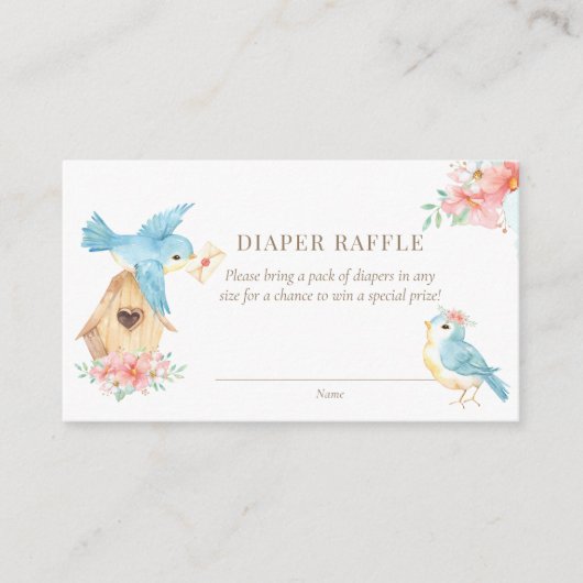 Waterverf Bloemen Kleine Vogels Meisje Luier Raffl Informatiekaartje (Voorkant)