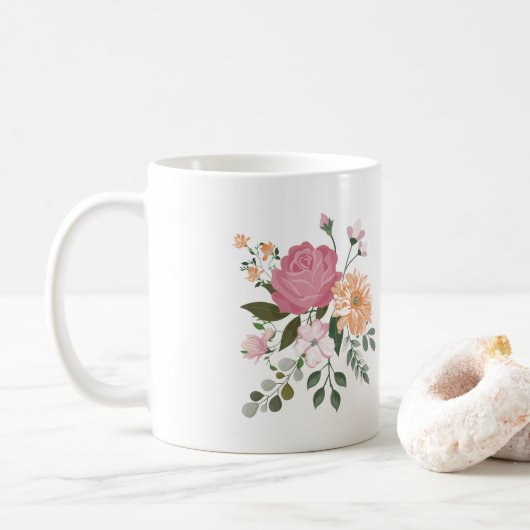 Waterverf bloemen koffiemok (Met donut)