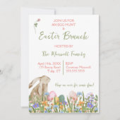 Waterverf Bloemen Konijn Paasbrunch & Egg Hunt Kaart (Voorkant)