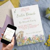 Waterverf Bloemen Konijn Paasbrunch & Egg Hunt Kaart