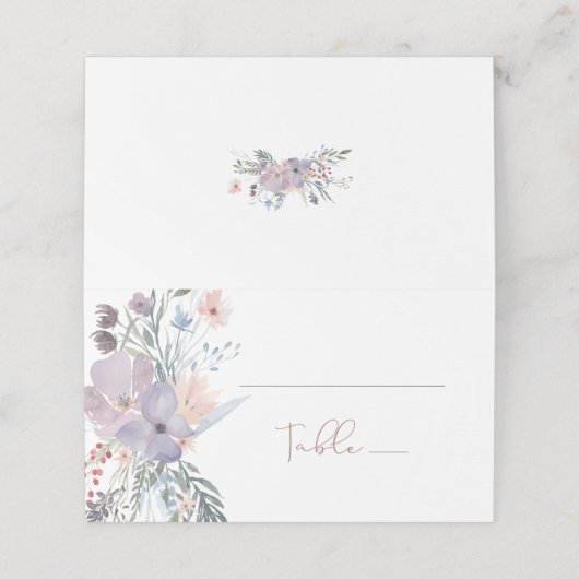 Waterverf Bloemen Koper Violet Tafel Bruiloft Plaatskaartje (Buitenkant ongevouwen)