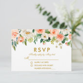 Waterverf Bloemen Koraal Goud RSVP Bruiloft (Staand voorkant)