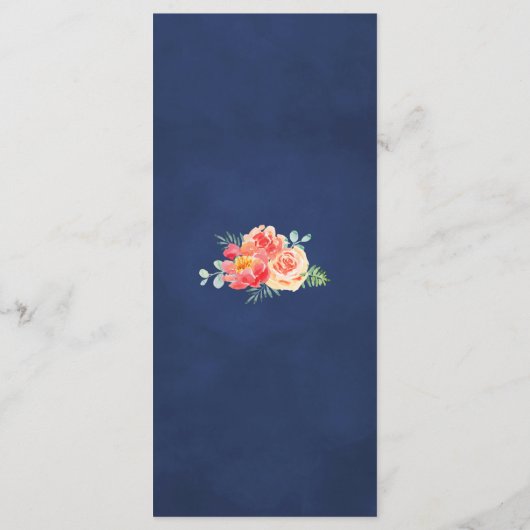 Waterverf Bloemen Koraal Navy Bruiloft Menu (Achterkant)