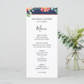 Waterverf Bloemen Koraal Navy Bruiloft Menu (Staand voorkant)