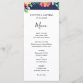 Waterverf Bloemen Koraal Navy Bruiloft Menu (Voorkant)