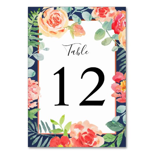 Waterverf Bloemen Koraal Navy Foliage Bruiloft Kaart (Achterkant)