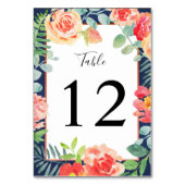 Waterverf Bloemen Koraal Navy Foliage Bruiloft Kaart (Voorkant)