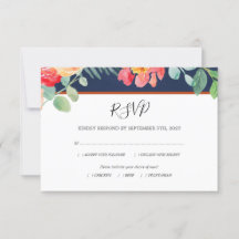 Waterverf Bloemen Koraal Navy Foliage Trouwmaaltij