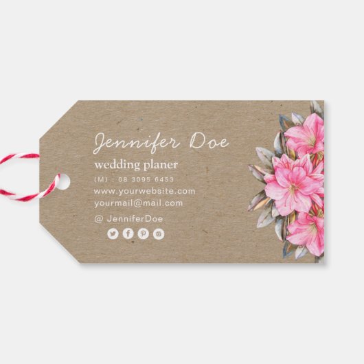 Waterverf bloemen kraft gift label cadeaulabel (Achterkant Horizontaal)