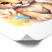 Waterverf Bloemen Kroon Leeuw welp Kwekerij Kinder Poster (Hoek)
