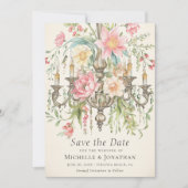 Waterverf Bloemen Kroonluchter Trouwfoto Save The Date (Voorkant)