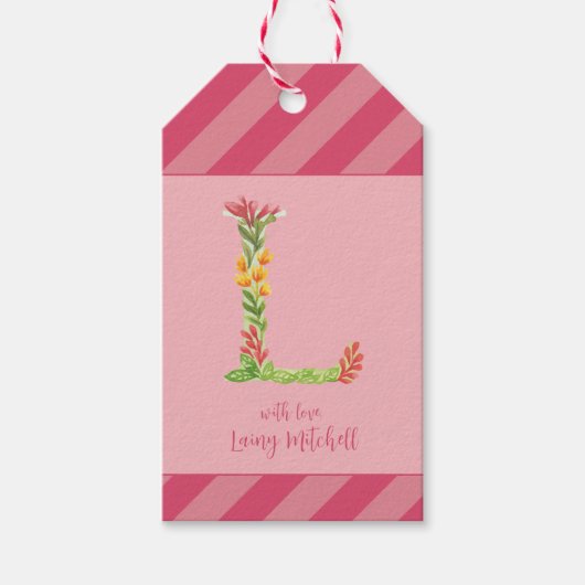 Waterverf Bloemen 'L' Monogram Favoriet Tag Cadeaulabel (Voorkant)