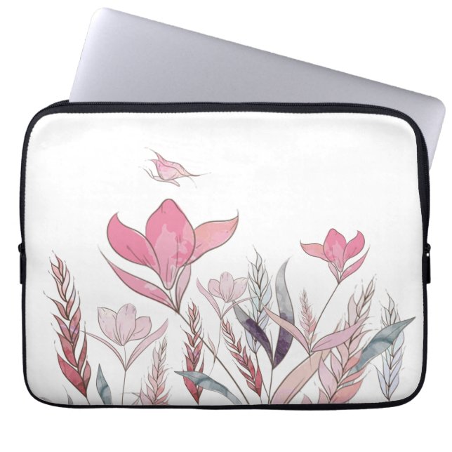 Waterverf bloemen laptop sleeve (Voorkant)