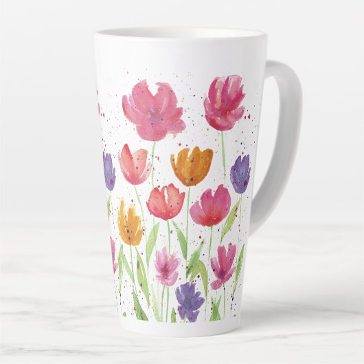 Waterverf Bloemen Latte Mok (Rechterhoek)