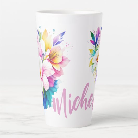  Waterverf Bloemen Latte Mok (Voorkant)