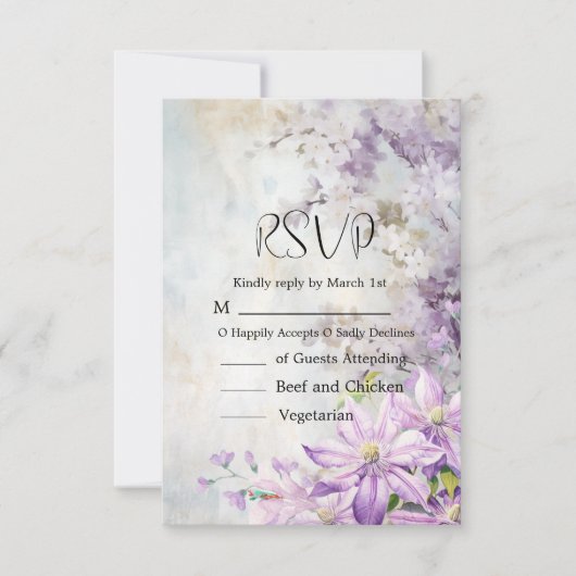 Waterverf Bloemen Lavendel Bruiloft RSVP Kaartje (Voorkant)