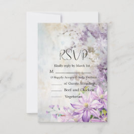 Waterverf Bloemen Lavendel Bruiloft RSVP Kaartje