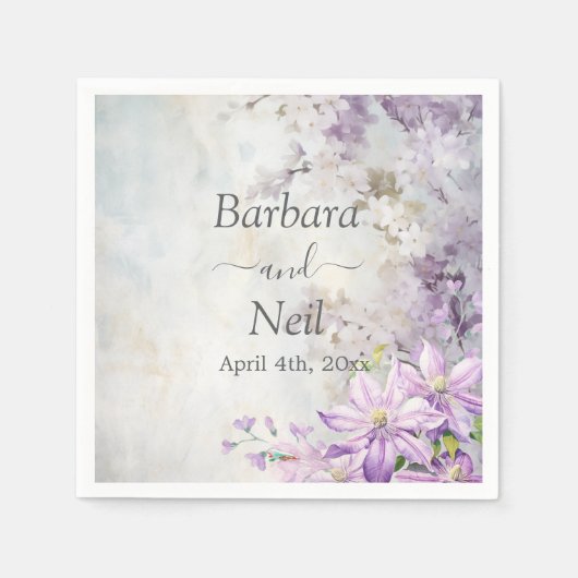 Waterverf Bloemen Lavendel Bruiloft Servet (Voorkant)
