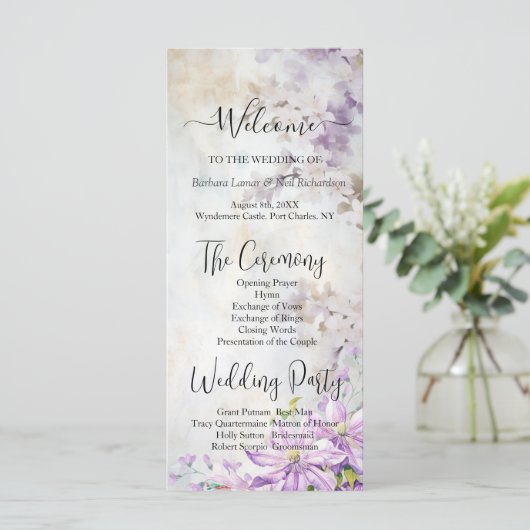 Waterverf Bloemen Lavendel Trouwprogramma (Staand voorkant)