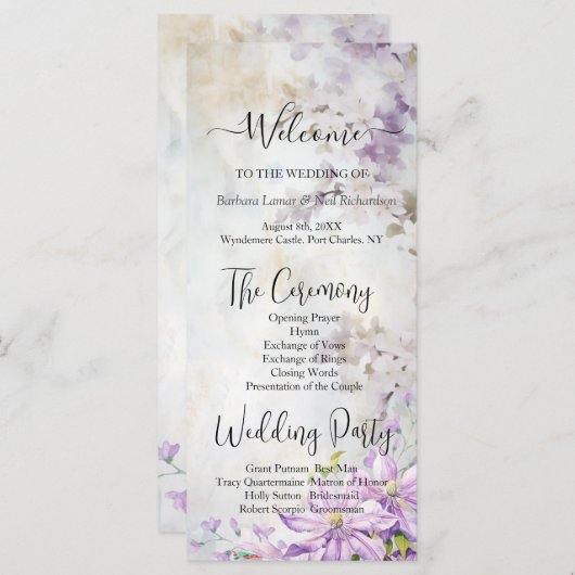Waterverf Bloemen Lavendel Trouwprogramma (Voorkant / Achterkant)