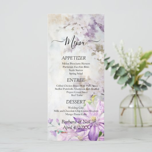 Waterverf Bloemen Lavendel Wedding Menu (Staand voorkant)