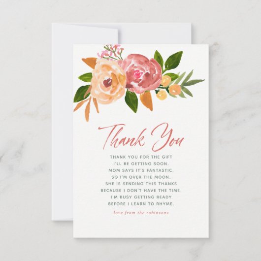 Waterverf bloemen Lente Baby shower Dank je Bedankkaart (Voorkant)