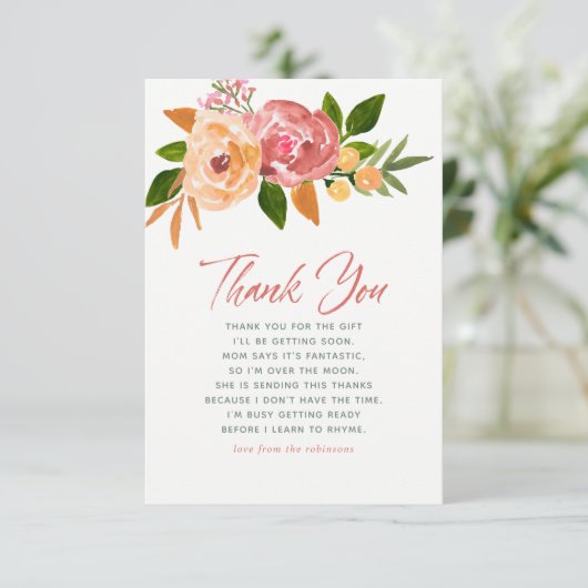 Waterverf bloemen Lente Baby shower Dank je Bedankkaart (Staand voorkant)