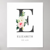 Waterverf Bloemen Letter E Monogram Poster (Voorkant)