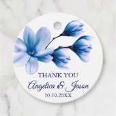 Waterverf Bloemen Licht Blauw Navy Wit Bruiloft Bedankjes Labels (Voorkant)