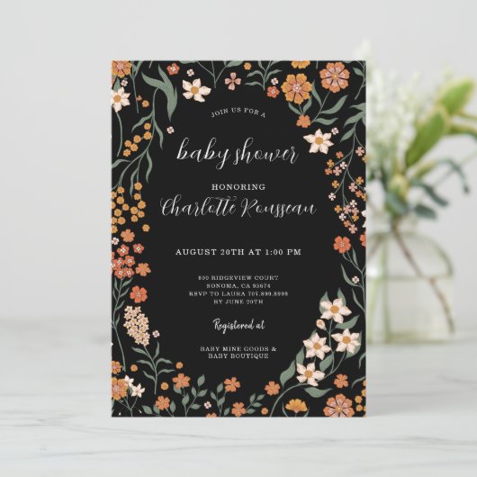 Waterverf Bloemen Lijst Baby shower Kaart (Staand voorkant)