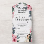 Waterverf Bloemen Lijst Bruid en bruidegom bruilof All In One Uitnodiging (Binnen)