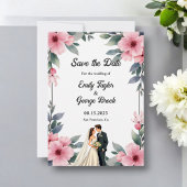 Waterverf Bloemen Lijst Bruid en bruidegom bruilof Save The Date