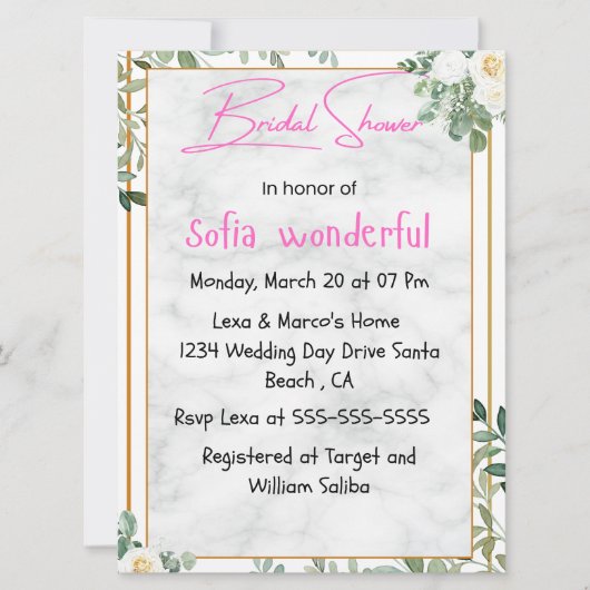 Waterverf Bloemen Lijst Bruidsdouche Uitnodiging (Voorkant)