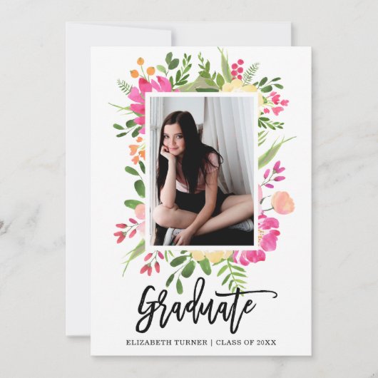 Waterverf Bloemen Lijst Fotoscript Afstuderen Kaart (Voorkant)