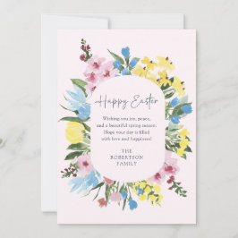 Waterverf, Bloemen lijst Happy Easter, roze Kaart