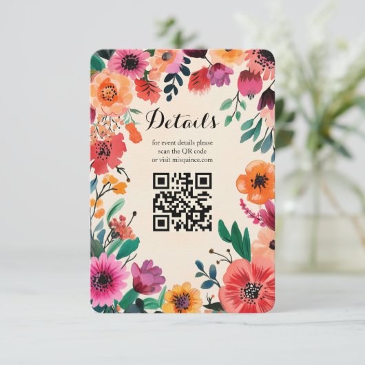 Waterverf Bloemen Lijst Quinceañera CUSTOM QR Code Informatiekaartje (Staand voorkant)