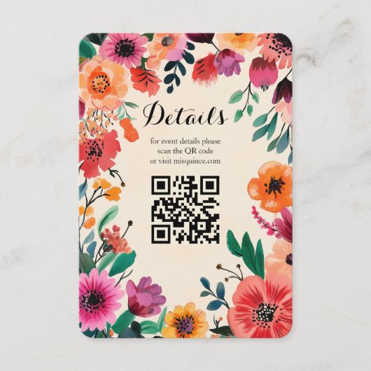 Waterverf Bloemen Lijst Quinceañera CUSTOM QR Code Informatiekaartje (Voorkant)