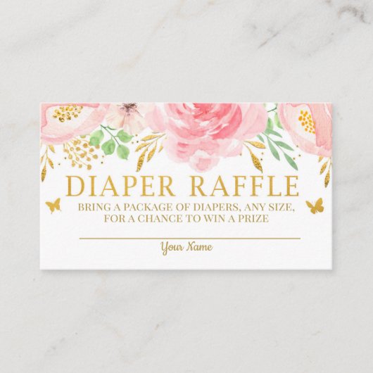 Waterverf Bloemen Luier Raffle Kaart Meisje Baby (Voorkant)