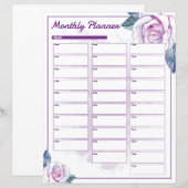 Waterverf Bloemen Maandelijkse Planner Sjabloon (Voorkant / Achterkant)