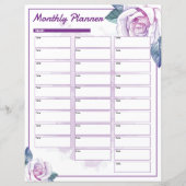 Waterverf Bloemen Maandelijkse Planner Sjabloon (Voorkant)