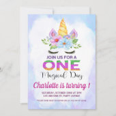 Waterverf Bloemen Magische Eenhoorn 1e Verjaardag Kaart (Voorkant)