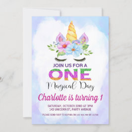 Waterverf Bloemen Magische Eenhoorn 1e Verjaardag Kaart