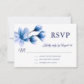 Waterverf Bloemen Magnolia Blauw Navy Bruiloft RSVP Kaartje (Voorkant)