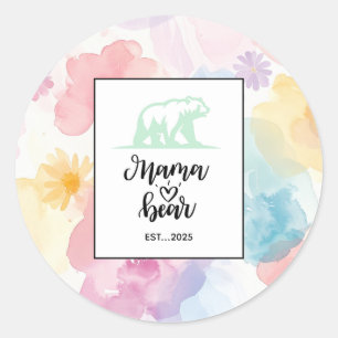 Waterverf Bloemen Mama Beer Mok Kunst Ronde Sticker