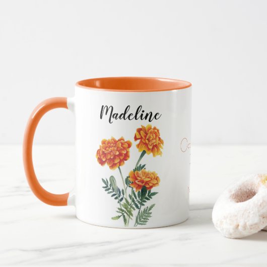Waterverf bloemen marigold Oktober Birth Flower Mok (Met donut)