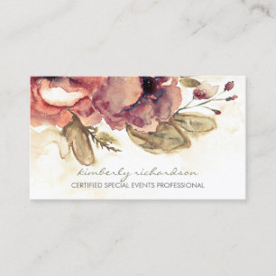 Waterverf Bloemen Maroon Elegant Visitekaartje