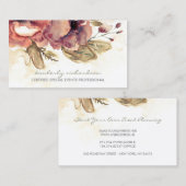 Waterverf Bloemen  Maroon Elegant Visitekaartje (Voorkant / Achterkant)